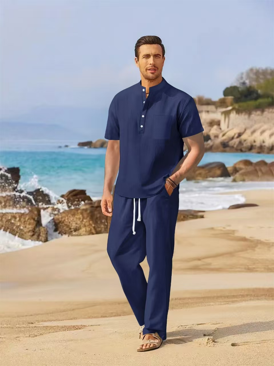 Summer men's cotton and linen  - Short Linen Drawstring review and price
