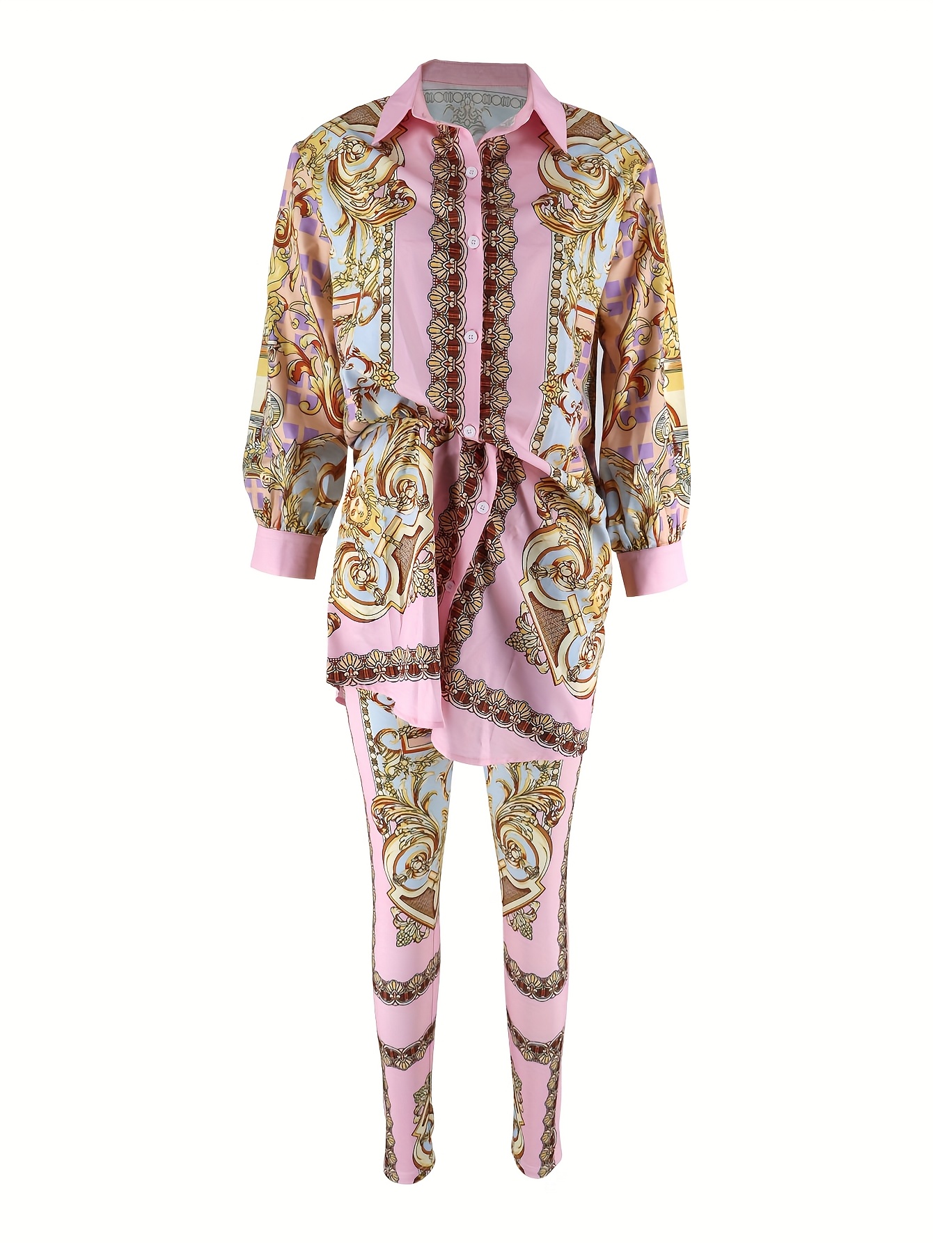 Women 2 Piece Set Ornate Print - Shirt Camp Collar review and price